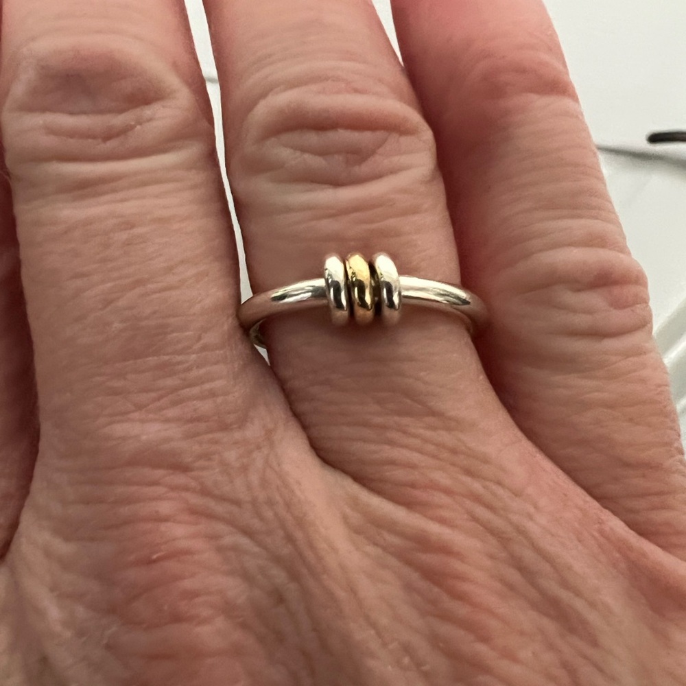 Sterling Silver Ring with Gold Accents - Two-Tone Knot Design